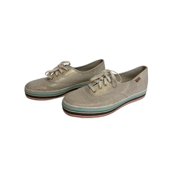 Keds Foxing Triple Stripes Teal Brown Orange Brushed Metallic Gold Sneakers - Picture 1 of 9